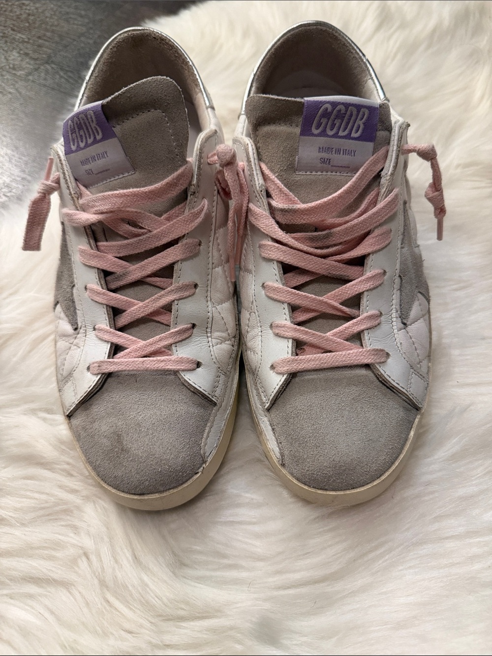Golden Goose White Quilted Sneakers with Pink Laces - Picture 2 of 4